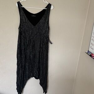 MLV Boutique Designer Asymmetrical Hem Black Sleeveless V-Neck Sequin Dress, New